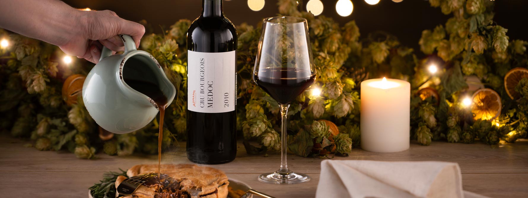 red wine on christmas table